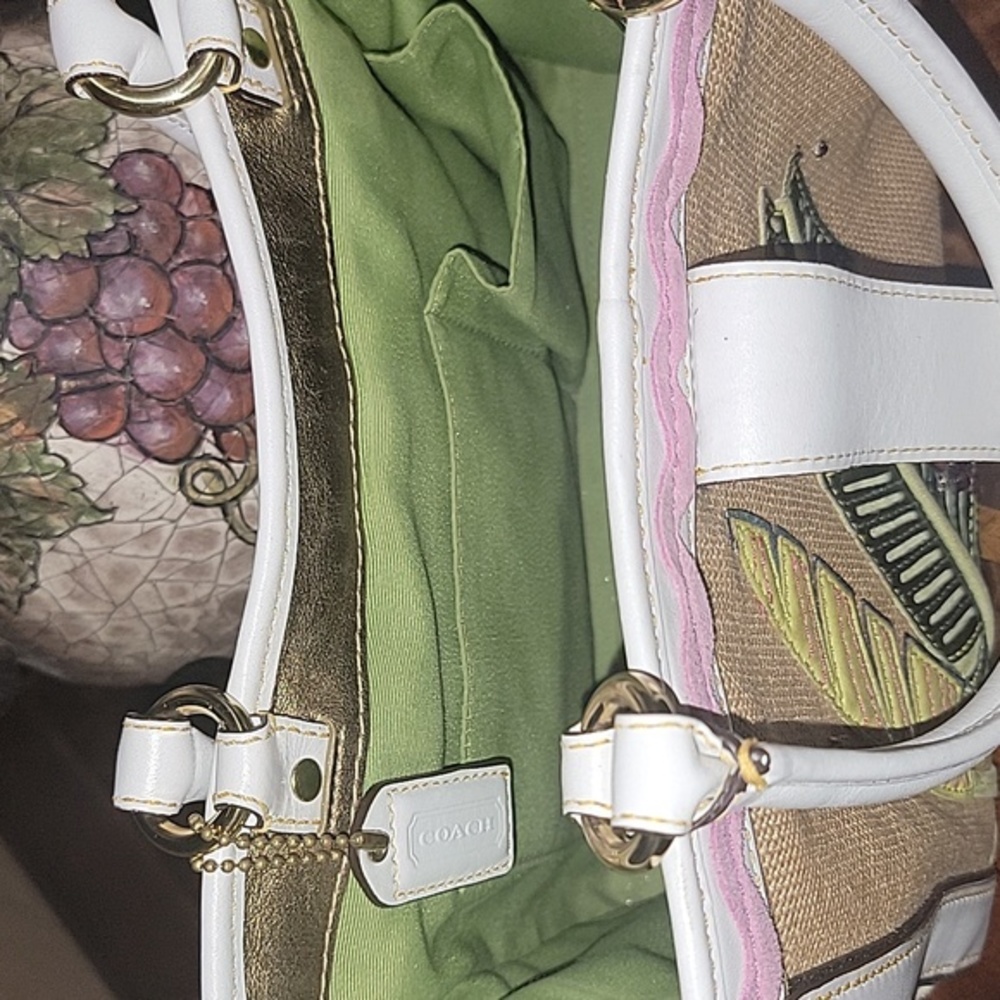 COACH EUC Ltd Edition Leafy 🐞 Straw Leather Tote Bag & 🐝Writslet ❤️ - Picture 9 of 16